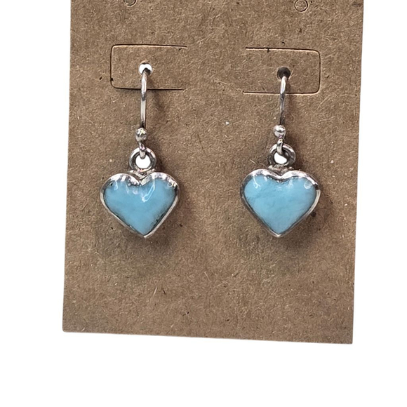Women's Blue 925 Silver Larimar Stone Dangle Earrings Heart Shaped Fishhook